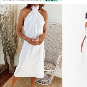 Show me your Mumu Ivory Luxe satin halter midi dress- never worn.